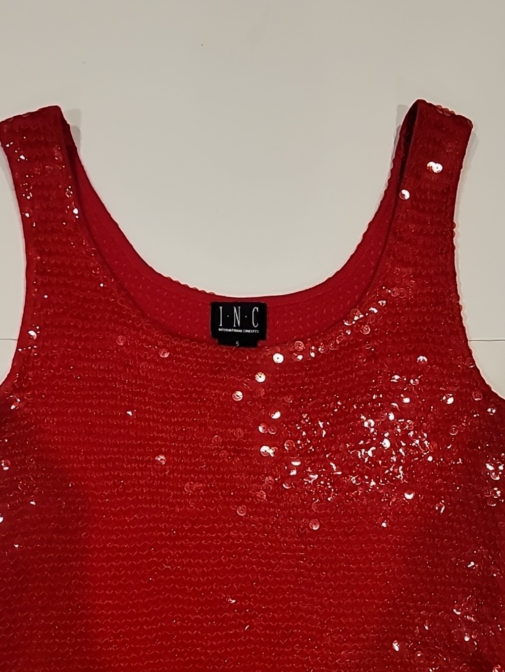 INC International Concepts Red Sequin Tank Top - Women's Sleeveless Knit Small - Picture 3 of 9